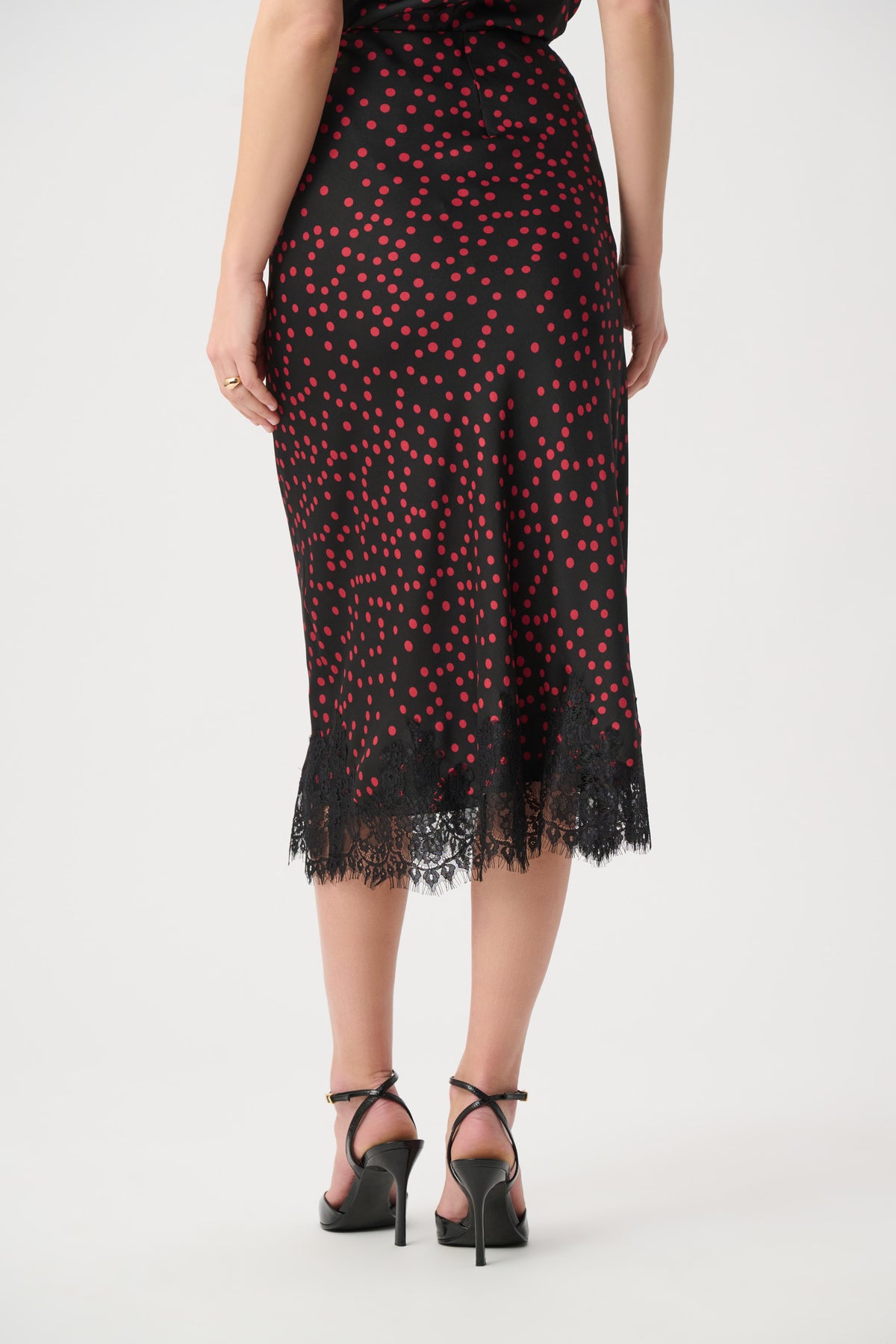 Joseph Ribkoff Polka Dot Lace-Trim Midi Skirt Jr264118
