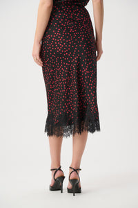 Joseph Ribkoff Polka Dot Lace-Trim Midi Skirt Jr264118