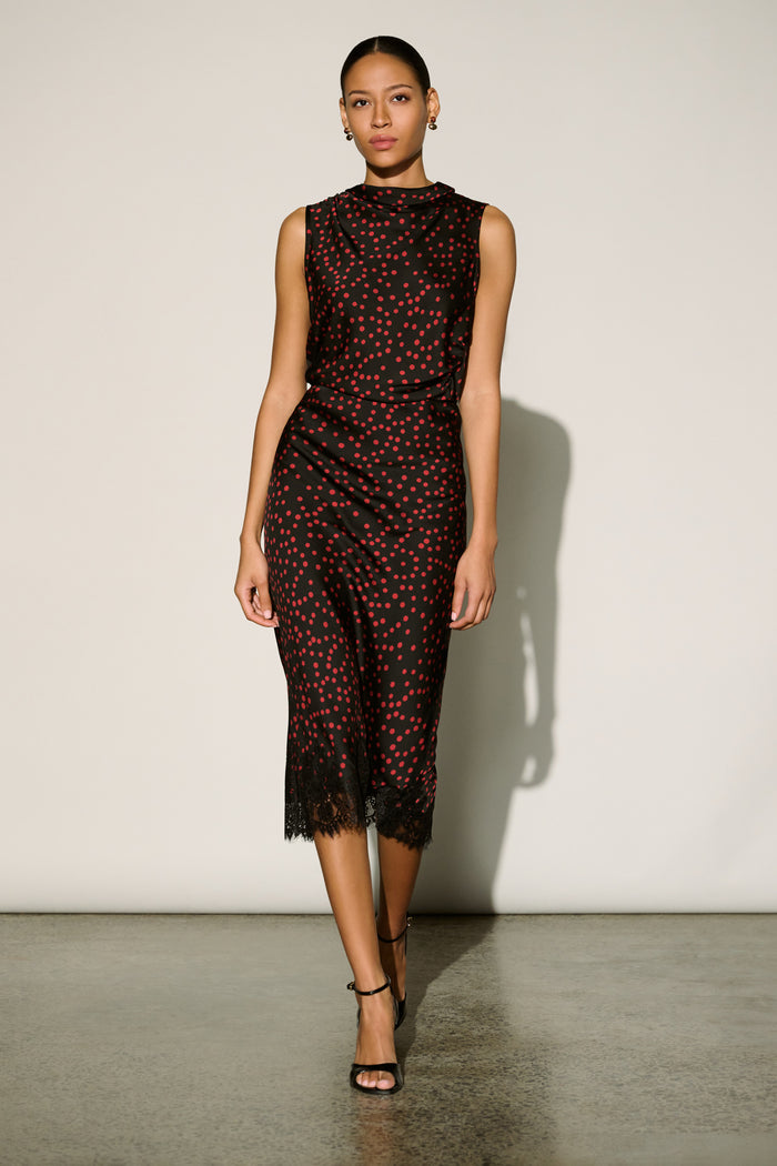 Joseph Ribkoff Polka Dot Lace-Trim Midi Skirt Jr264118