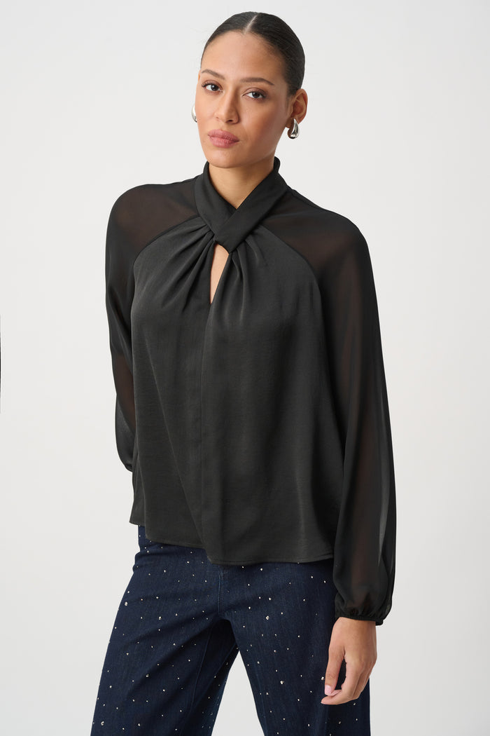 Joseph Ribkoff Satin Top with Chiffon Sleeves Jr264119