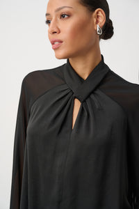 Joseph Ribkoff Satin Top with Chiffon Sleeves Jr264119