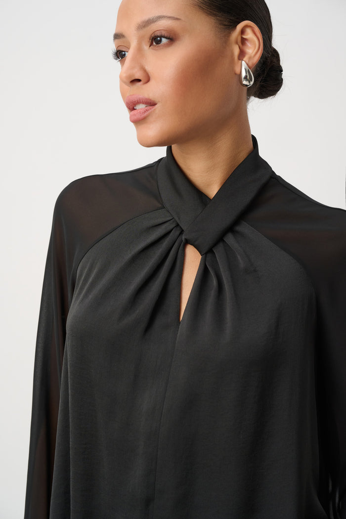 Joseph Ribkoff Satin Top with Chiffon Sleeves Jr264119