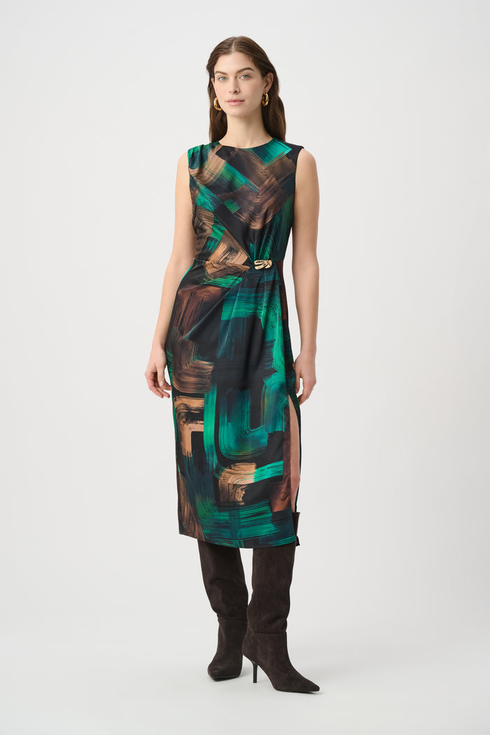 Joseph Ribkoff Abstract Print Satin Sleeveless Sheath Dress Jr264202