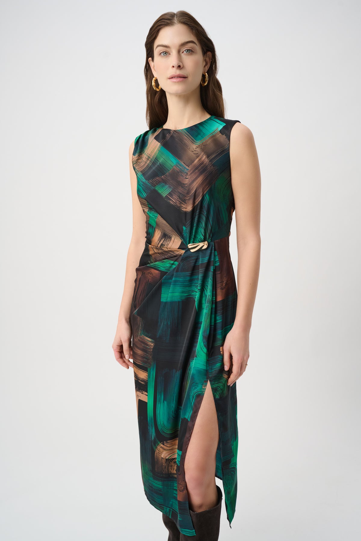 Joseph Ribkoff Abstract Print Satin Sleeveless Sheath Dress Jr264202