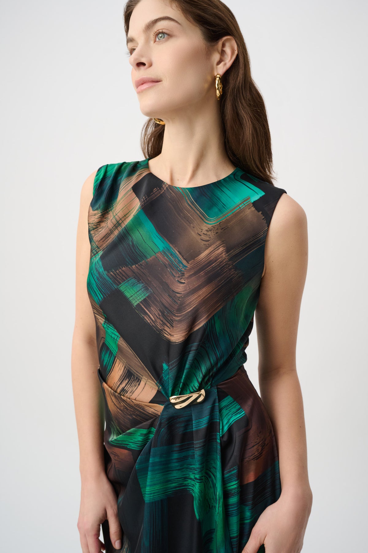 Joseph Ribkoff Abstract Print Satin Sleeveless Sheath Dress Jr264202