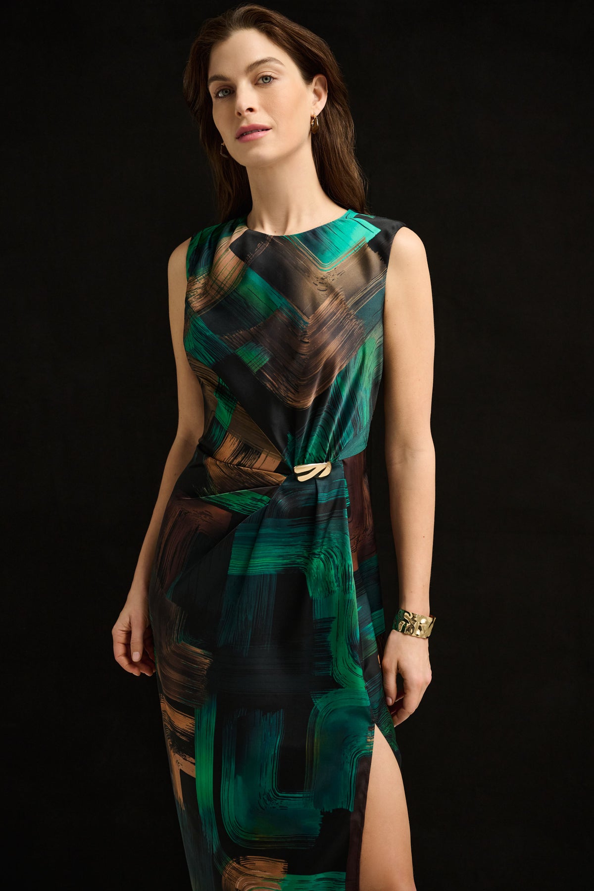 Joseph Ribkoff Abstract Print Satin Sleeveless Sheath Dress Jr264202
