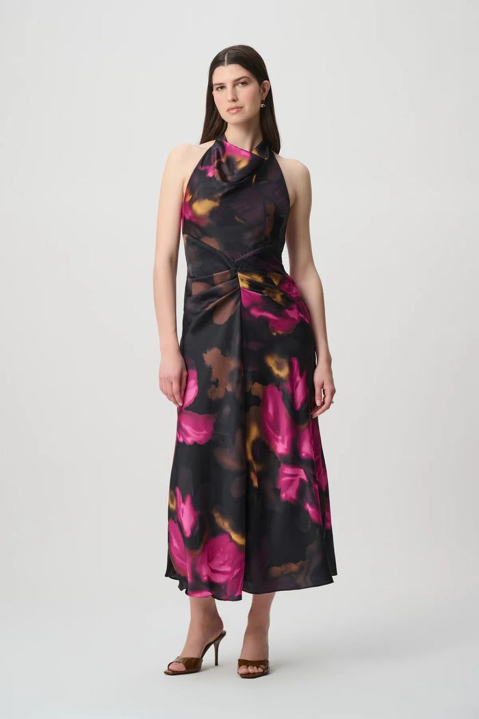 Joseph Ribkoff Floral Satin Halter Midi Dress Jr264213
