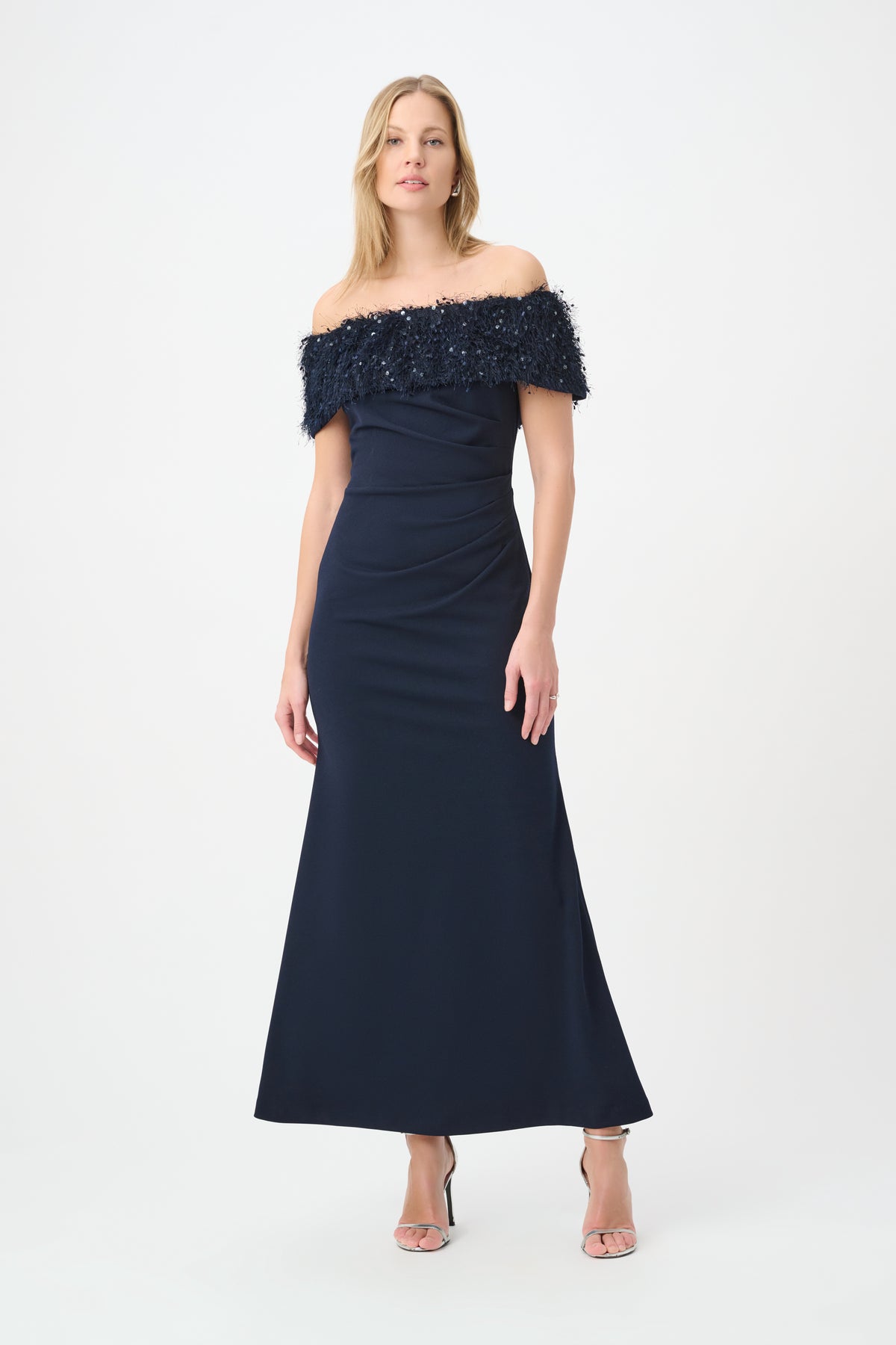 Joseph Ribkoff Off Shoulder Fringed Trumpet Gown Jr264713