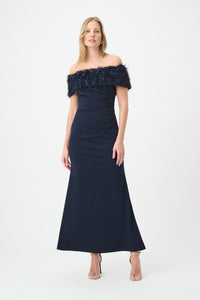 Joseph Ribkoff Off Shoulder Fringed Trumpet Gown Jr264713