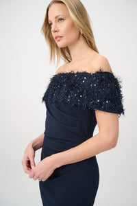 Joseph Ribkoff Off Shoulder Fringed Trumpet Gown Jr264713
