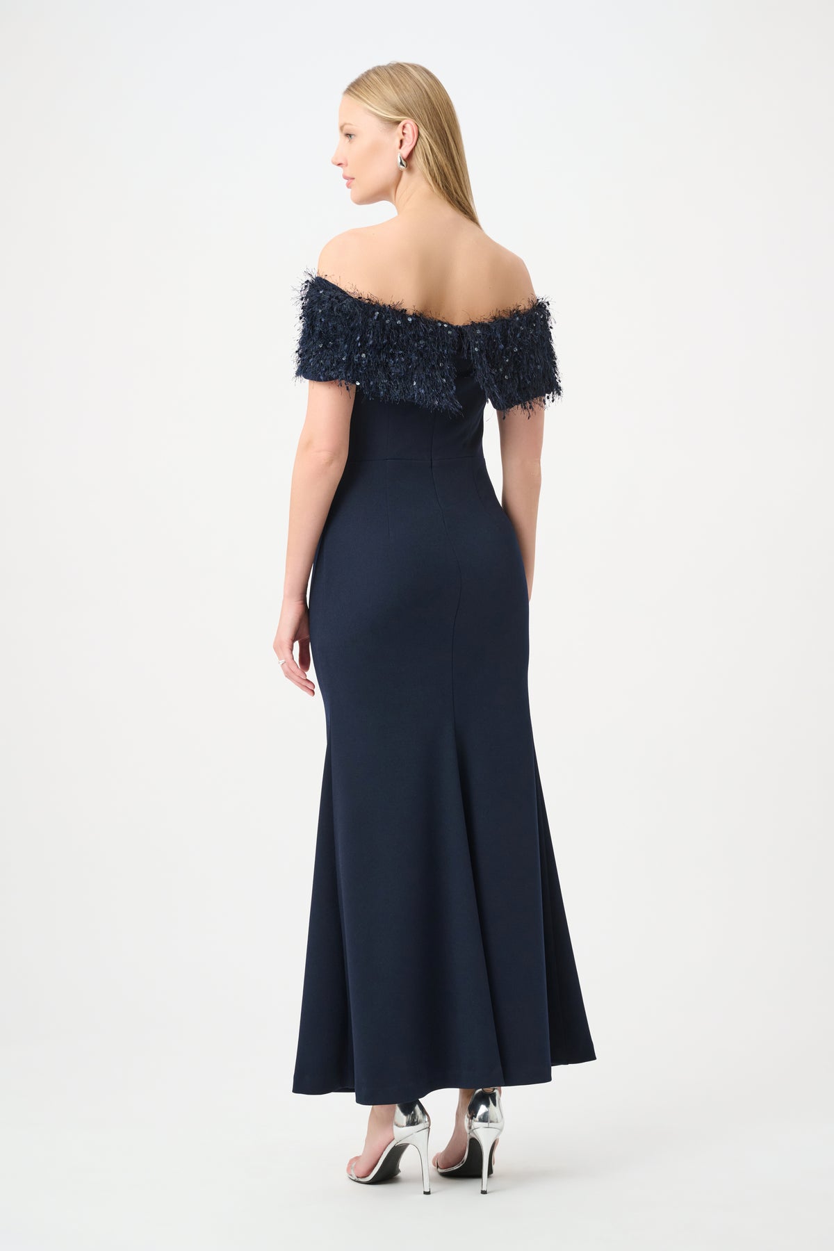 Joseph Ribkoff Off Shoulder Fringed Trumpet Gown Jr264713