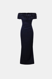 Joseph Ribkoff Off Shoulder Fringed Trumpet Gown Jr264713