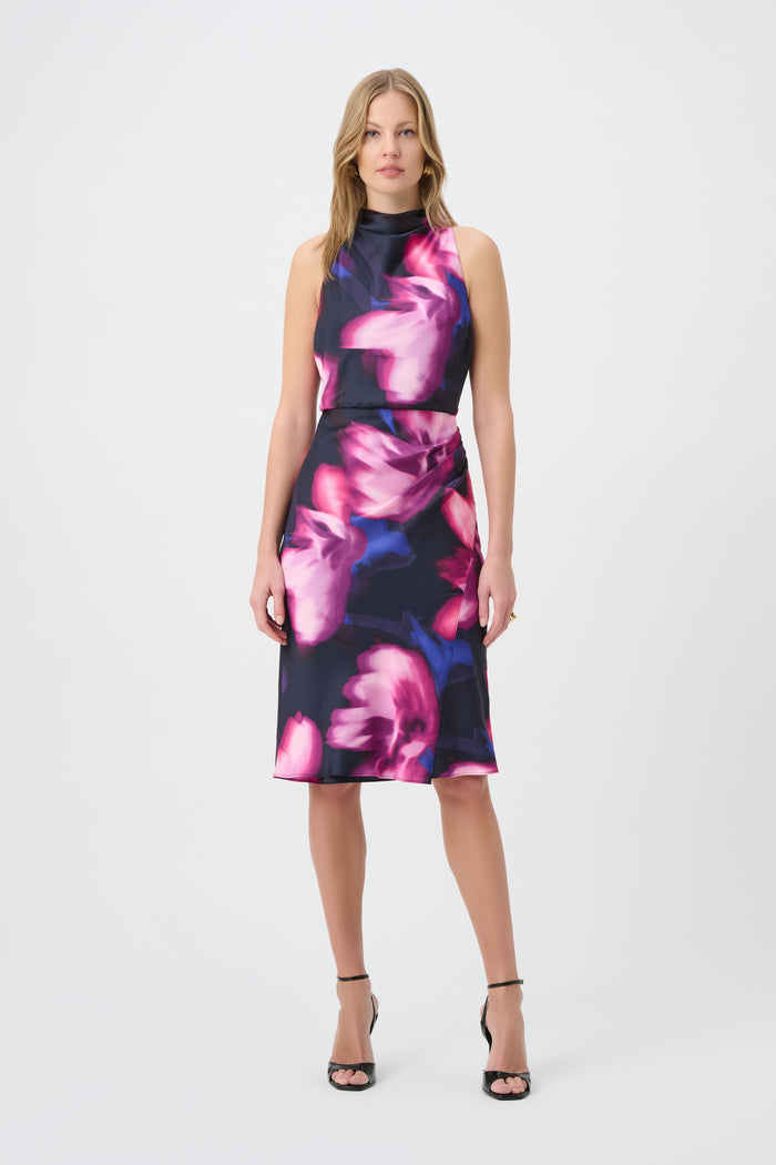 Joseph Ribkoff Floral Print Satin Halter Neck Dress Jr264727