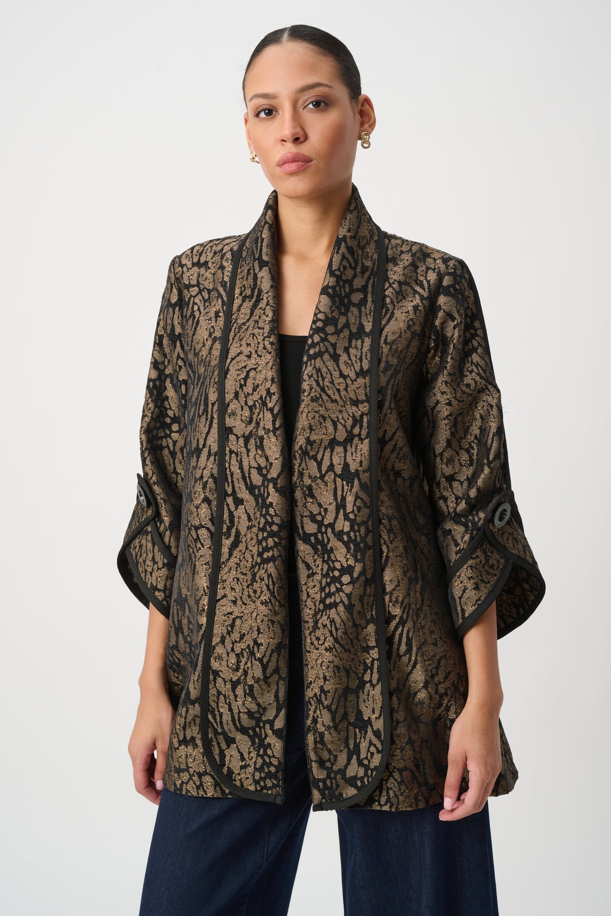 Joseph Ribkoff Animal Print Shawl Collar Cover Up Jr264949