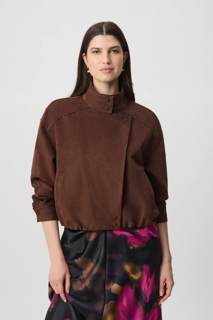 Joseph Ribkoff Faux Suede Crop Jacket in Mahogony Jr264970