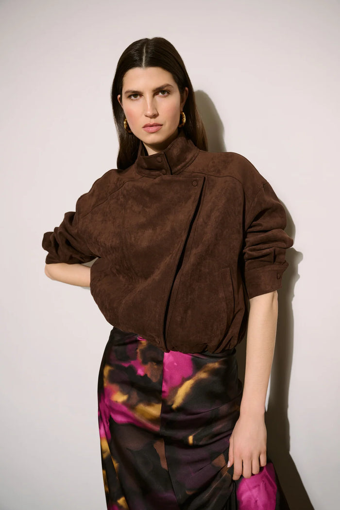 Joseph Ribkoff Faux Suede Crop Jacket in Mahogony Jr264970