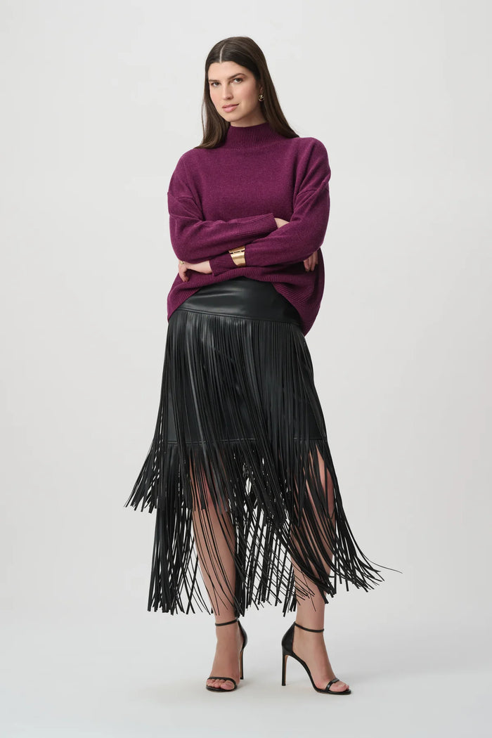 Joseph Ribkoff Leatherette Fringe Skirt Jr264972