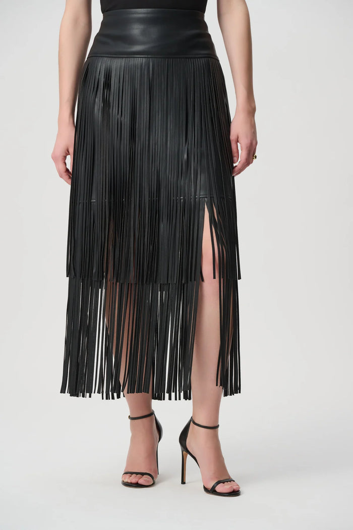 Joseph Ribkoff Leatherette Fringe Skirt Jr264972