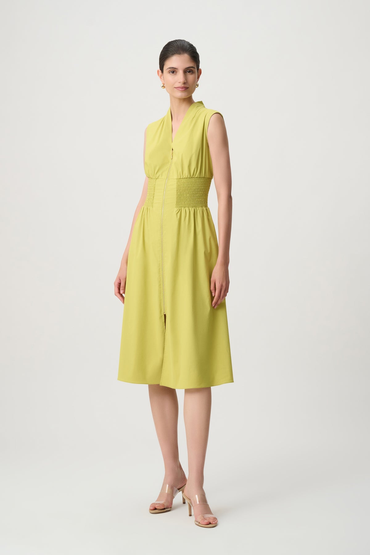Joseph Ribkoff Poplin Sleeveless A-Line Dress in Wasabi Jr271020