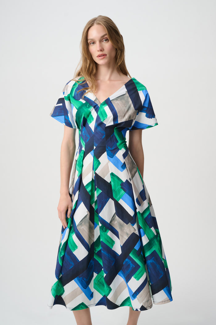 Joseph Ribkoff Printed Pleated Waist Dress Jr271091