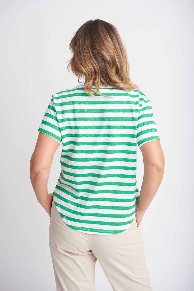 Goondiwindi Cotton Crew Neck Striped Tee Kelly Green/White 3187