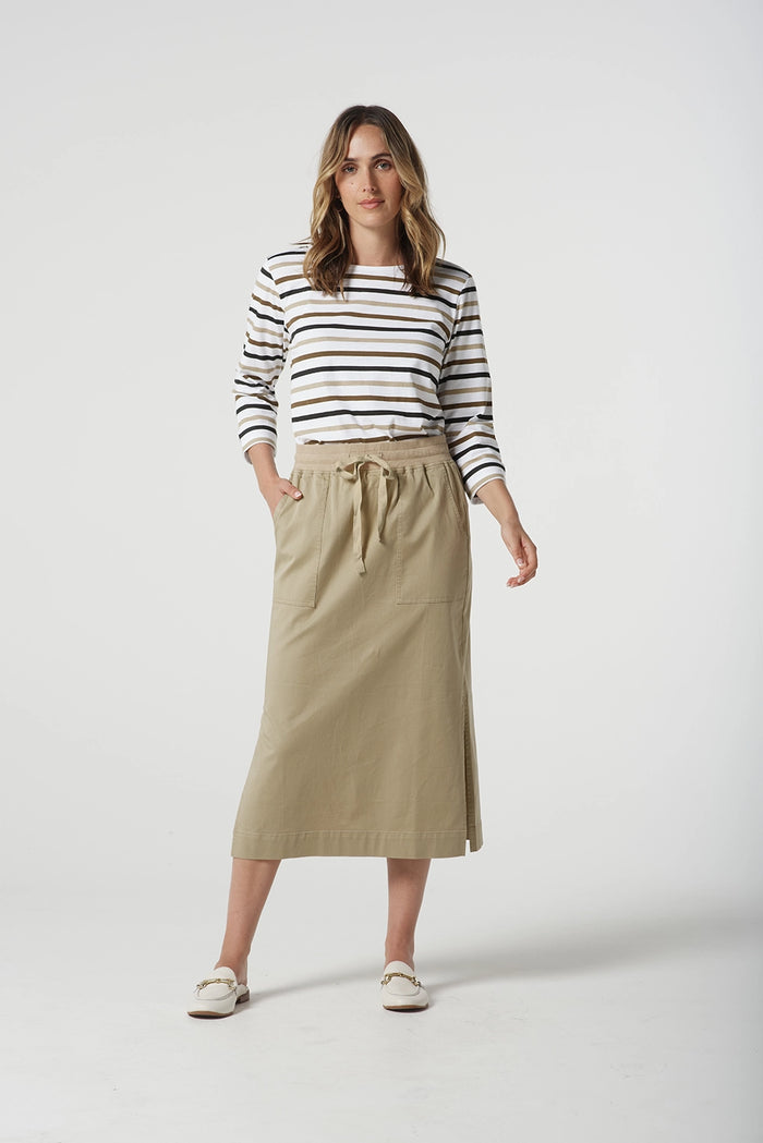 Goondiwindi Cotton Multi Stripe Tee in Otter 3261-22