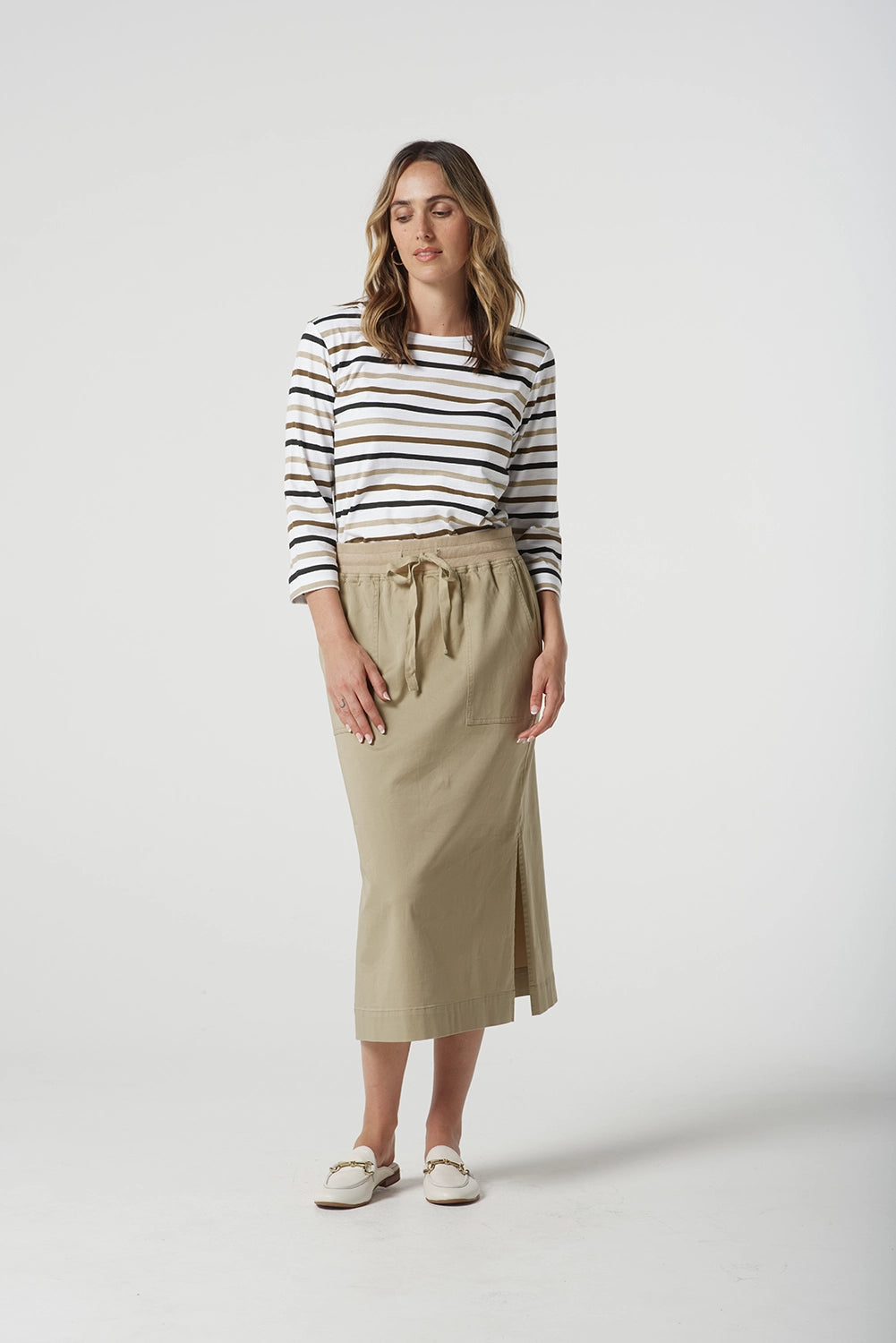 Goondiwindi Cotton Multi Stripe Tee in Otter 3261-22
