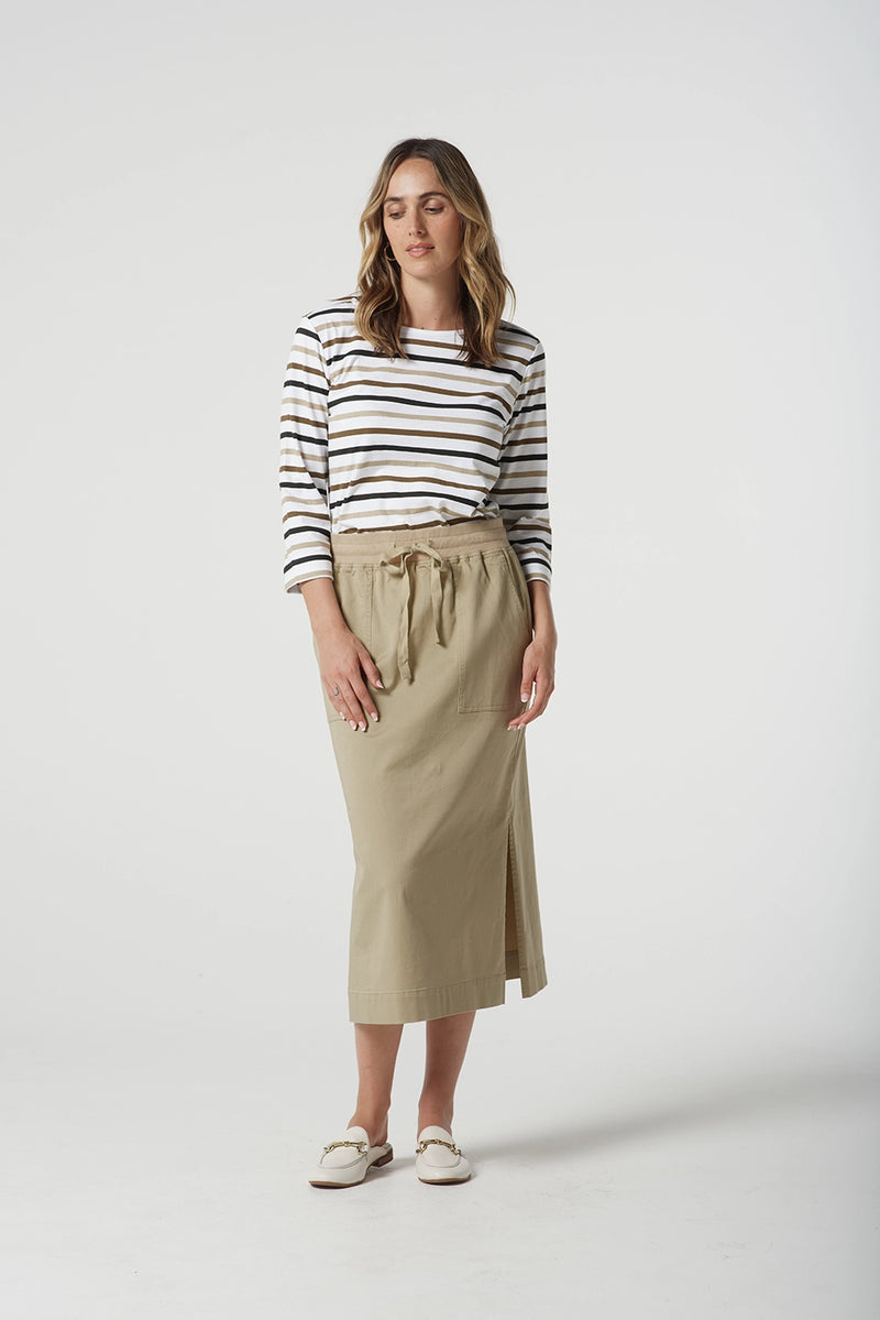 Goondiwindi Cotton Multi Stripe Tee in Otter 3261-22