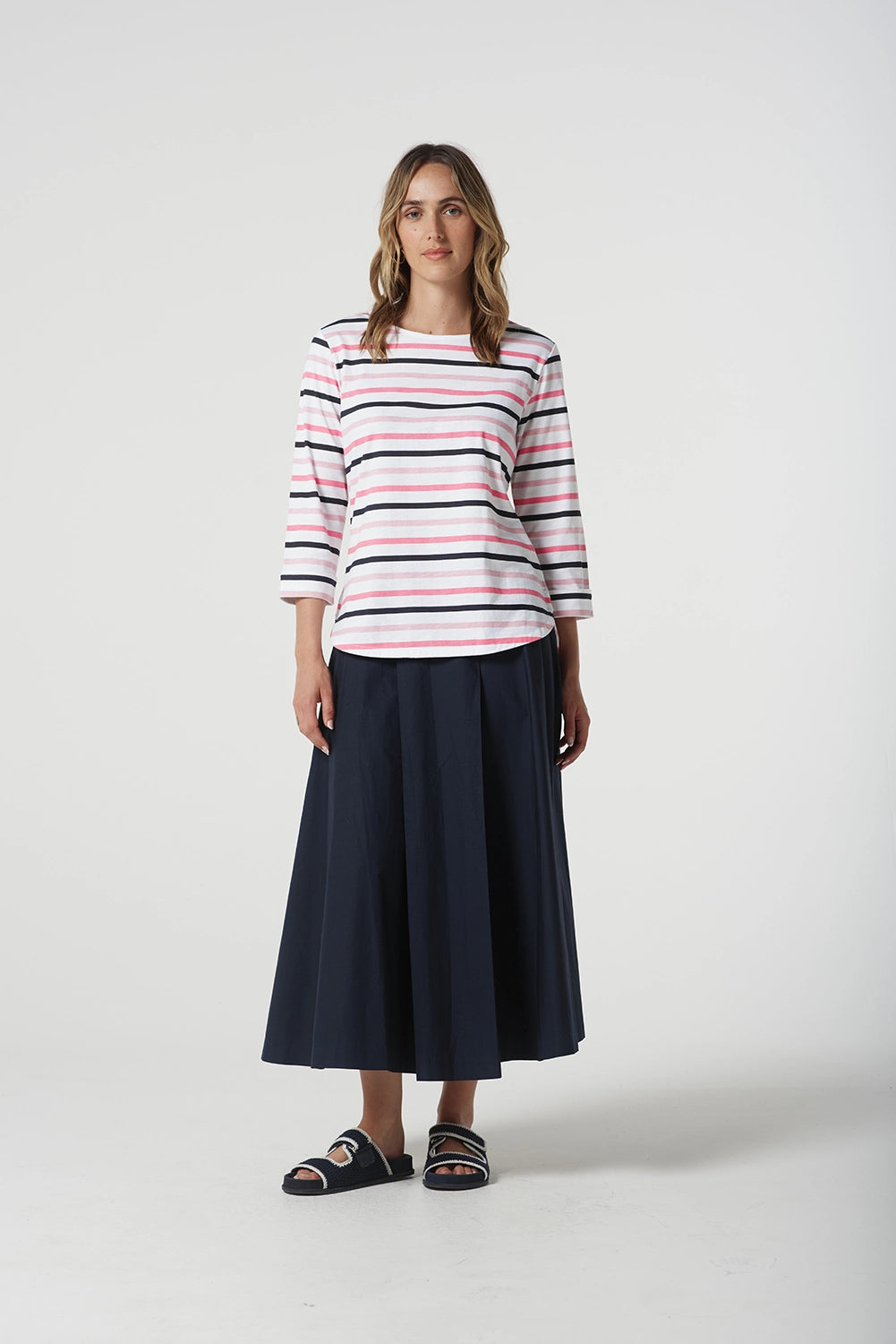 Goondiwindi Cotton Multi Stripe Tee in Pink Cosmos 3261-22