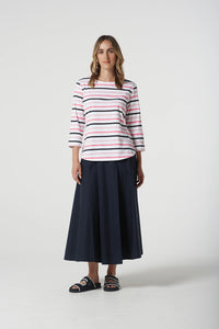 Goondiwindi Cotton Multi Stripe Tee in Pink Cosmos 3261-22