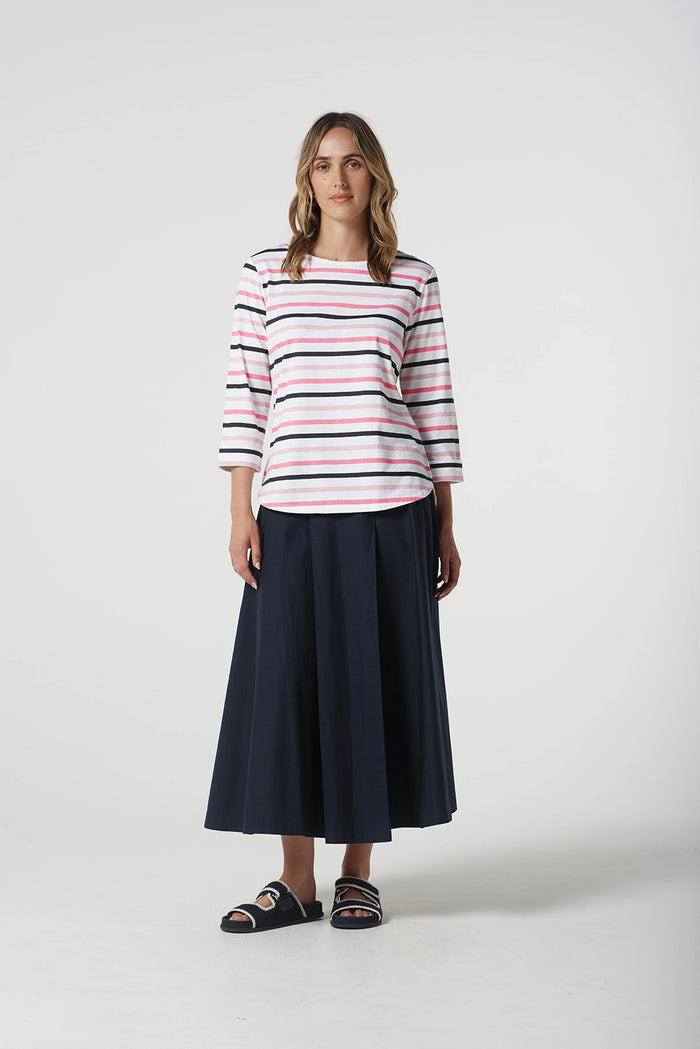 Goondiwindi Cotton Multi Stripe Tee in Pink Cosmos 3261-22