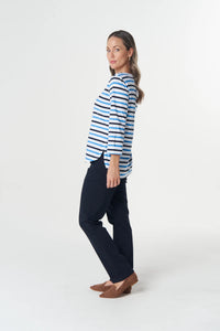 Goondiwindi Cotton Multi Stripe 3/4 Sleeve Tee in Azure Blue 3261-27