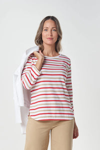 Goondiwindi Cotton Multi Stripe 3/4 Sleeve Tee in Camel 3261-27