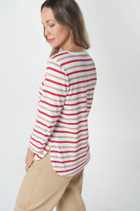 Goondiwindi Cotton Multi Stripe 3/4 Sleeve Tee in Camel 3261-27