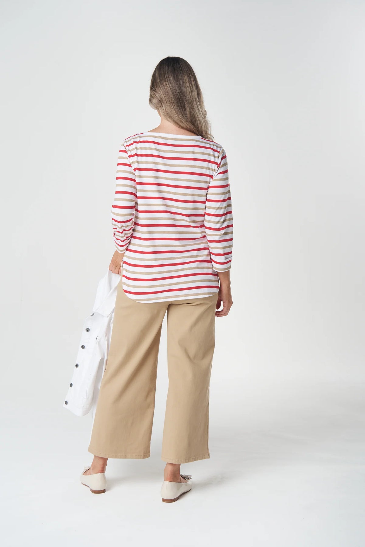 Goondiwindi Cotton Multi Stripe 3/4 Sleeve Tee in Camel 3261-27