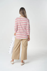 Goondiwindi Cotton Multi Stripe 3/4 Sleeve Tee in Camel 3261-27