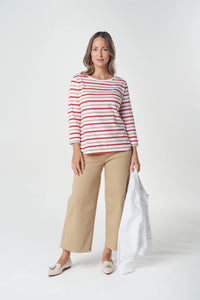Goondiwindi Cotton Multi Stripe 3/4 Sleeve Tee in Camel 3261-27