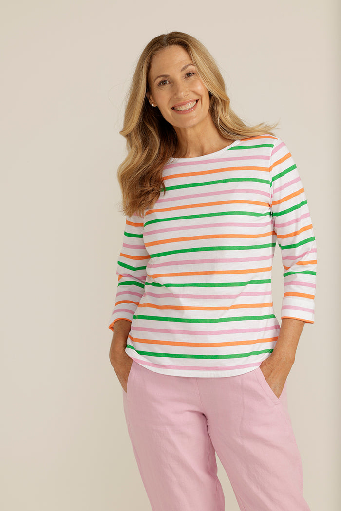 Goondiwindi Cotton 3/4 Sleeve Multi Stripe Tee 3261-4-S23