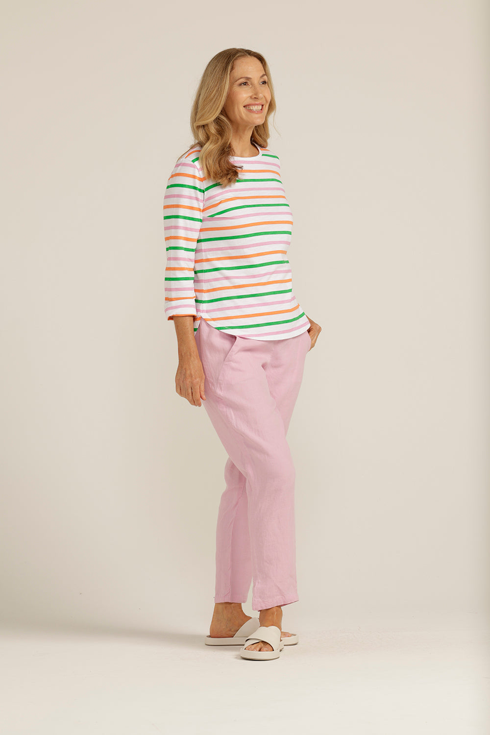 Goondiwindi Cotton 3/4 Sleeve Multi Stripe Tee 3261-4-S23