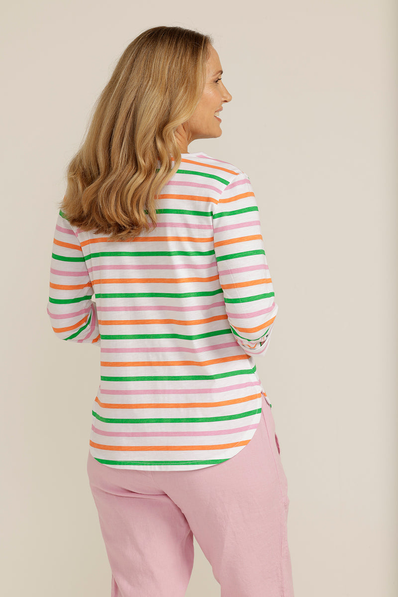 Goondiwindi Cotton 3/4 Sleeve Multi Stripe Tee 3261-4-S23