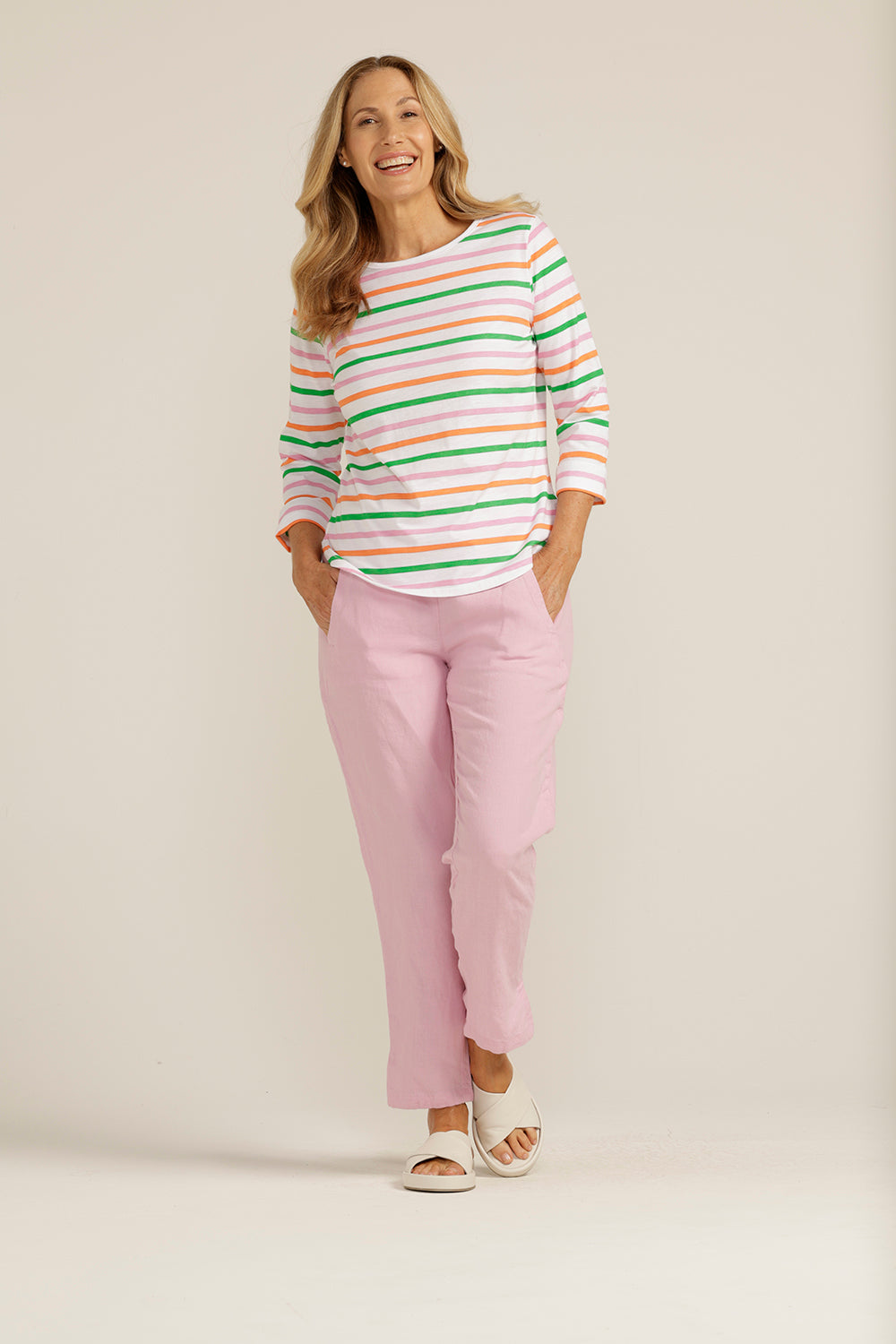 Goondiwindi Cotton 3/4 Sleeve Multi Stripe Tee 3261-4-S23