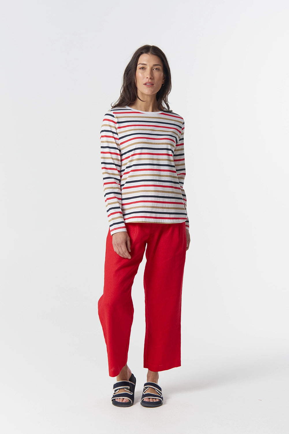 Goondiwindi Cotton Original Multi Stripe Long Sleeve in Poinsettia Multi 3264
