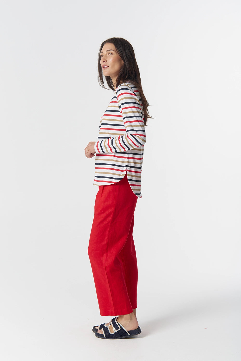Goondiwindi Cotton Original Multi Stripe Long Sleeve in Poinsettia Multi 3264