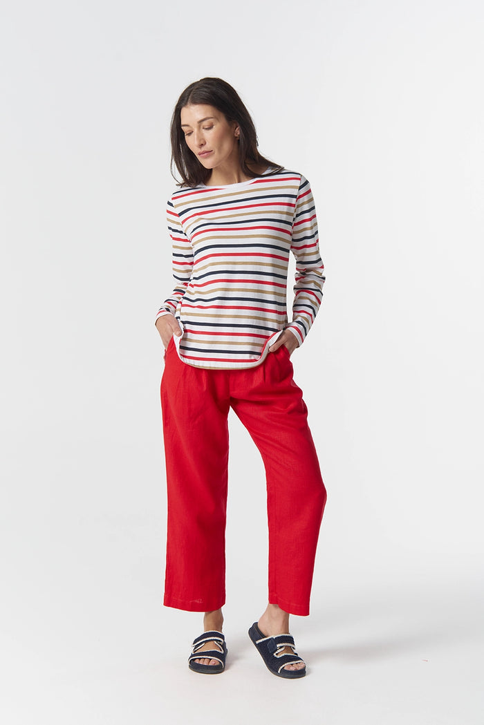 Goondiwindi Cotton Original Multi Stripe Long Sleeve in Poinsettia Multi 3264