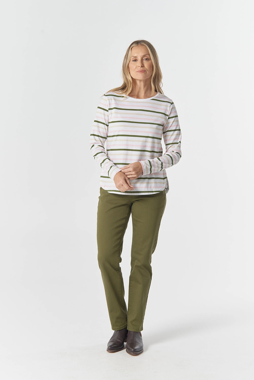 Goondiwindi Cotton Original Multi Stripe Long Sleeve in Sage Multi Stripe 3264