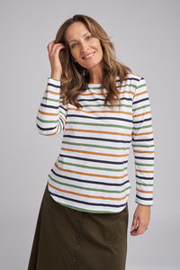 Goondiwindi Cotton Multi Stripe Crew Neck Tee in Orange Multi 3264-5