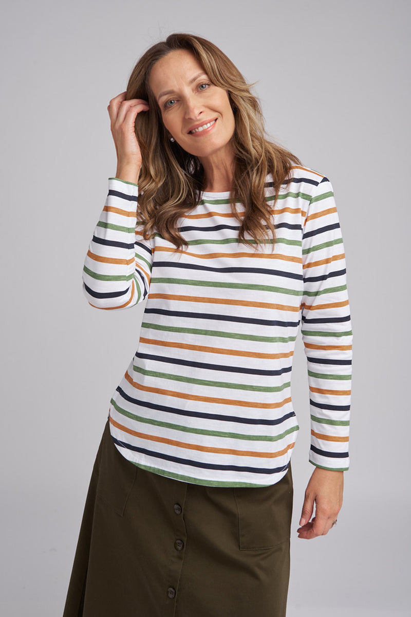 Goondiwindi Cotton Multi Stripe Crew Neck Tee in Orange Multi 3264-5