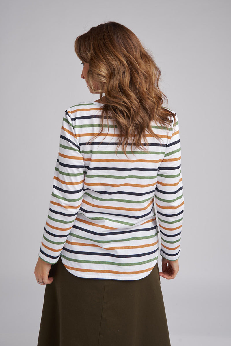 Goondiwindi Cotton Multi Stripe Crew Neck Tee in Orange Multi 3264-5