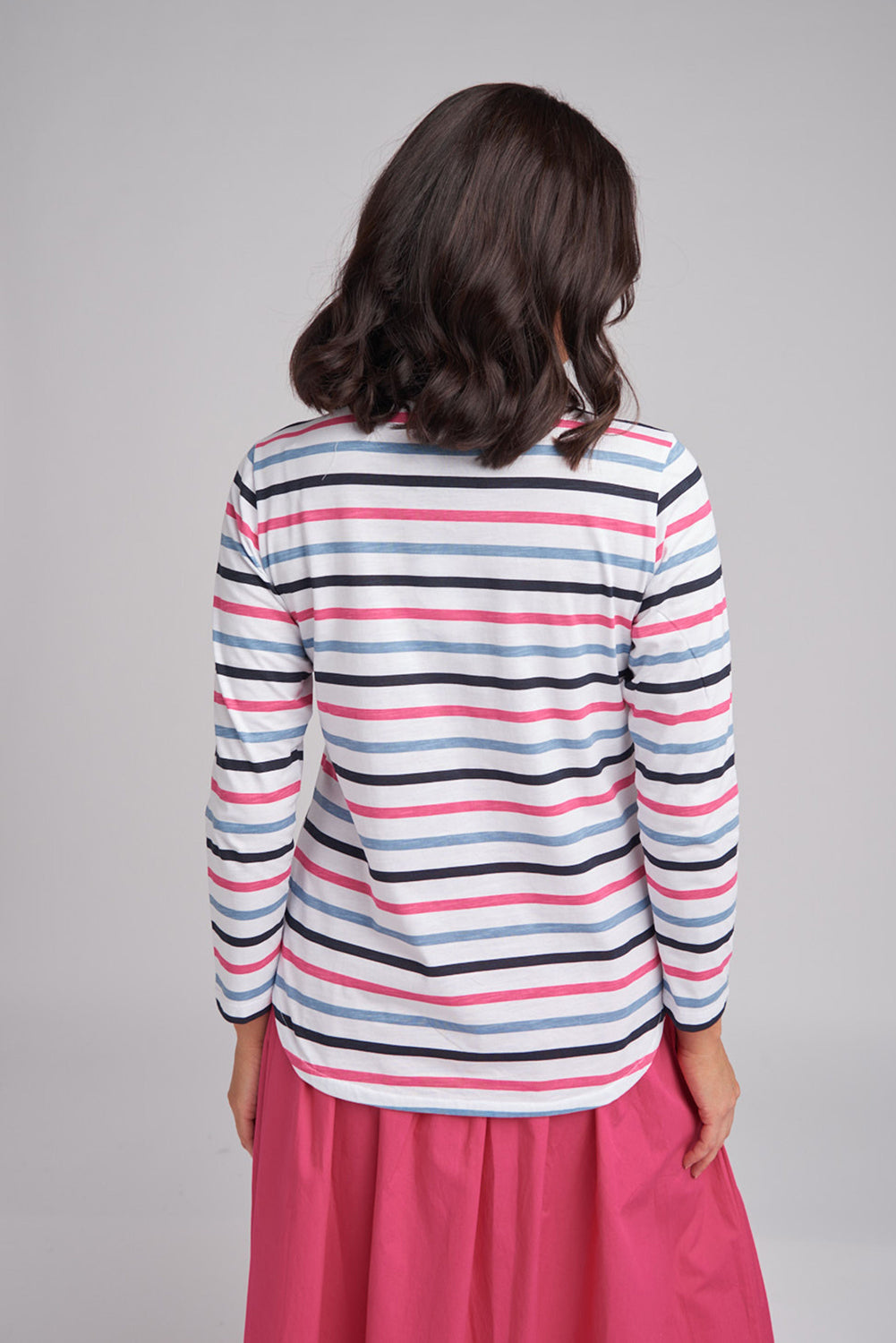 Goondiwindi Cotton Multi Stripe Crew Neck Tee in Pink Multi 3264-5