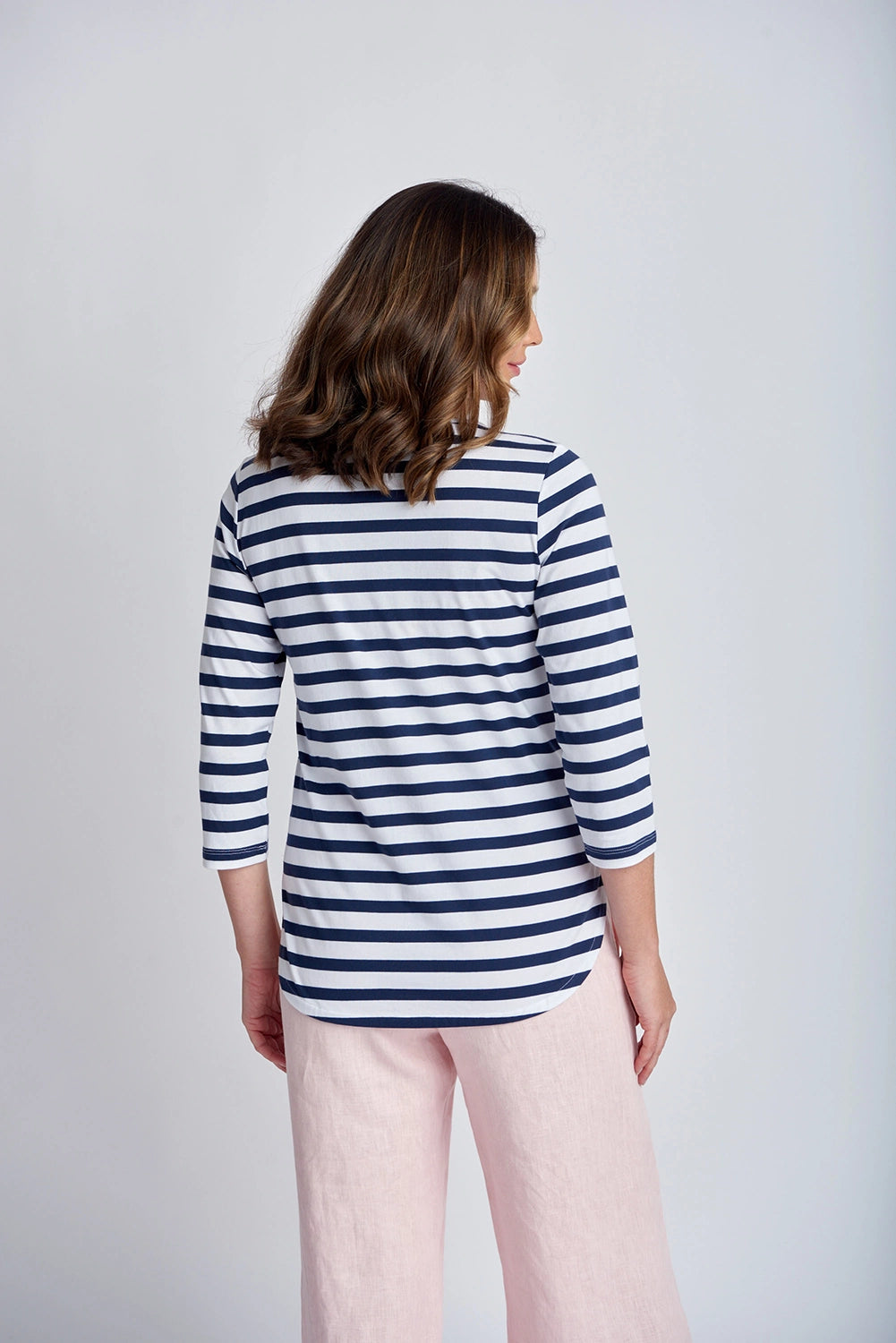 Goondiwindi Cotton Cotton 3/4 Sleeve Stripe Tee Navy/White